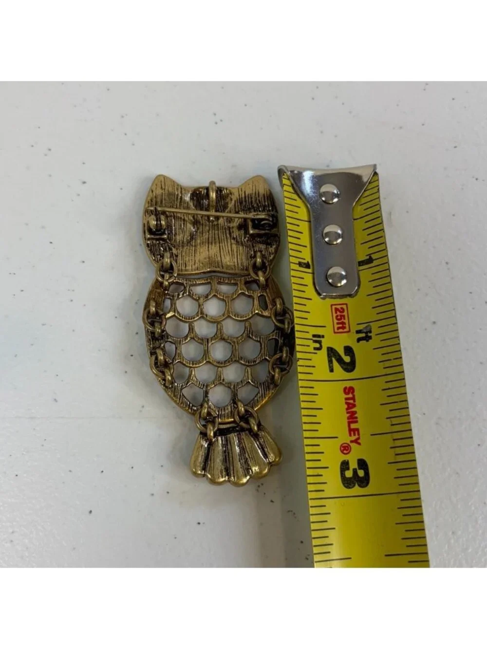 Vintage 1990s Eclectic Owl Large Costume Jewelry Brooch Pin Pendant Boho Bronze